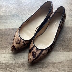 Talbots Flats Women's size 8 B Brown Leather calf hair Snow Tiger Brazil NELLI